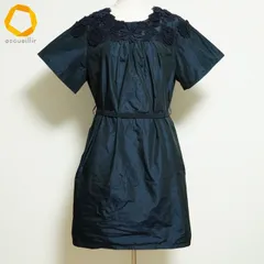 #snc シズカコムロ 4298 SHIZUKA KOMURO ワンピース チュニック 40 紺 レース 花モチーフ 半袖 光沢 レディース [890688]