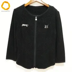 #anc GKITALIYA 伊太利屋 カーディガン 7 黒 総柄 レオパード柄 ラインストーン アニマル ジップアップ レディース [990942]