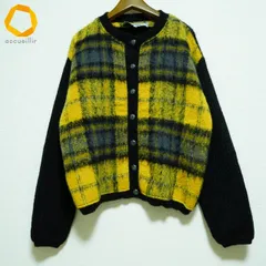 #wnc カステルバジャック Castelbajac カーディガン 44 黒 黄色 ニット チェック イタリア製 レディース [985360]
