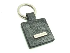 ■極美品■ GIORGIO ARMANI ジョルジオアルマーニ クロコダイル型押しレザー キーホルダー キーリング ブラック系 DL8601