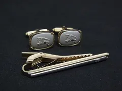 ■美品■ BURBERRY バーバリー カフスボタン カフリンクス ネクタイピン アクセサリー 2点セット シルバー系×ゴールド系 DL7740