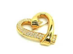 ■美品■ SWAROVSKI スワロフスキー ラインストーン ハート ピンバッチ ピンブローチ アクセサリー ゴールド系 DL7409