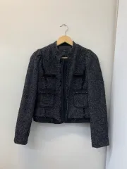 レディース ROEM（ロエム）ツイード ノーカラー ジャケット ブラック 90 クラシック アウター 出勤・退勤ルック、ゲストルック