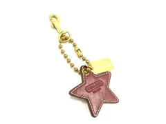 ■美品■ COACH コーチ レザー スター 星 キーホルダー キーリング バッグチャーム レディース メンズ ボルドー系×ゴールド系 DL7087