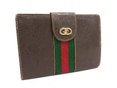 GUCCI オールドグッチ ヴィンテージ シェリーライン レザー がま口 二つ折り 財布 ウォレット 小銭入れ 札入れ ブラウン系 DL7153