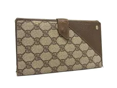 GUCCI オールドグッチ ヴィンテージ GG柄 PVC×レザー 三つ折り 長財布 ウォレット 札入れ ブラウン系×ベージュ系 DL6778