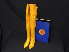 GIANNI VERSACE ジャンニ ヴェルサーチ スエード×パテントレザー ロングブーツ 表記サイズ34 1/2(約21.5cm) イエロー系 DL5947のサムネイル