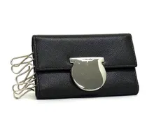 ■極美品■  Salvatore Ferragamo フェラガモ レザー 6連 キーケース 鍵入れ レディース メンズ  ブラック系 DL6294