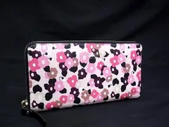 ■美品■ kate spade ケイトスペード レザー 花柄 ラウンドファスナー 長財布 ウォレット 小銭入れ ベージュ系×マルチカラー DL6471