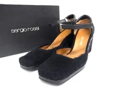■美品■ Sergio rossi セルジオロッシ モヘヤ×レザー サンダル ヒール 表記サイズ 35(約22.0cm) 靴 レディース ブラック系 DL5449のサムネイル