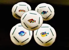 九谷焼 小皿 皿揃え 魚紋絵変り 4寸梅型 裏絵