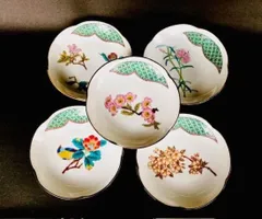 九谷焼 小皿 皿揃え 草花絵変り 4寸梅型 裏絵