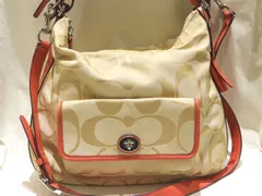 COACH コーチ 22392 2WAY ショルダーバッグ ◇ ベージュ系 シグネチャー柄 キャンバス オレンジ系 レザー レディース ▼8A