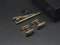 ■美品■ YVESSAINTLAURENT イヴサンローラン カフスボタン ネクタイピン アクセサリー  2点セット シルバー系×ゴールド系 DL2035
