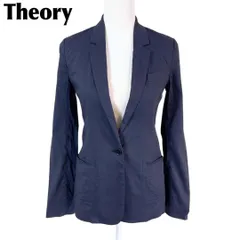 【美品】theory 麻混リネンテーラードジャケット ワンボタン 0 ネイビー