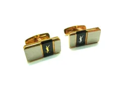 ■美品■ YVESSAINTLAURENT イヴサンローラン カフス カフリンクス アクセサリー ゴールド系×シルバー系×ブラック系 DL2760