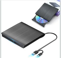 ★BRJR 外付けDVDドライブ 高速処理 8XDVD& 24XCD 光学ドライブ 読取/書込可 バスパワー USB 2.0/3.0&Type-C両接続 外付けCDドライブ (ブラック)