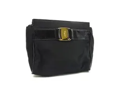 Salvatore Ferragamo フェラガモ ヴァラ ナイロン×パテントレザー メイクポーチ マルチケース 小物入れ ブラック系 DK9774