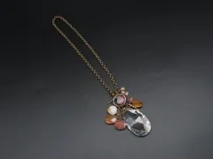 ■美品■ FURLA フルラ ラインストーン ビジュー ネックレス ペンダント アクセサリー レディース ピンク系×ゴールド系 DK9584