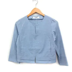 ナチュラルビューティーベーシック NATURAL BEAUTY BASIC ノーカラー ジャケット 薄手 綿混 S ライトブルー /FT9