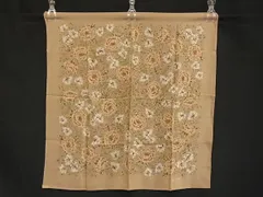 ■美品■ Calvin Klein カルバンクライン シルク100% 大判 フラワー 花柄 スカーフ ストール ショール レディース  ベージュ系 DK8500のサムネイル