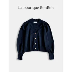 La boutique BonBon クールタッチ UV加工 クロップド カーディガン 金ボタン ネイビー 羽織 きれいめ