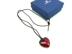 ■極美品■ SWAROVSKI スワロフスキー レザー ハート ネックレス ペンダント アクセサリー レディース レッド系×ブラウン系 DK9601