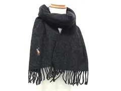 ■美品■ POLO RALPH LAUREN ポロラルフローレン ウール100％ マフラー ストール ショール 防寒具 メンズ ダークグレー系 DK1412