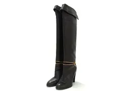 ■美品■ Sergio rossi セルジオロッシ レザー ヒール ロングブーツ サイズ36 (約23cm) 靴 レディース ブラウン系×ゴールド系 DK1573のサムネイル