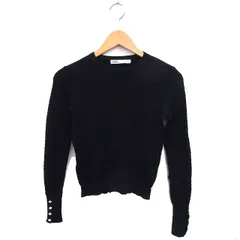 ザラ ZARA ニット セーター リブ ケーブル編み クロップド ラウンドネック 長袖 S 黒 ブラック /NT7