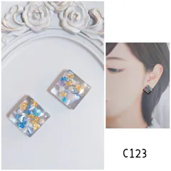 c123 カボション シェル 金箔風 パール ハンドメイド ピアス イヤリング