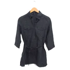 コムサイズム COMME CA ISM リネン 麻 チュニック 7分袖 リボン 無地 L チャコール /FT18