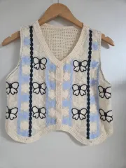 刺繍クロシェ編みニットベスト
