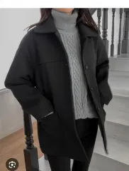 ブラック オーバーサイズ ショート コート ㅡ未使用 新品 ウール コート