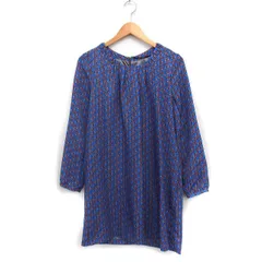 アーバンヒムス ubn hymns 幾何学柄 ワンピース 長袖 ひざ丈 タック M チャコール ブルー 青 /FT24