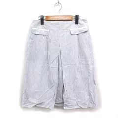 ハナエモリ HANAE MORI ストライプ フロントタック スカート ひざ丈 コットン 綿 40 ライトグレー /FT8