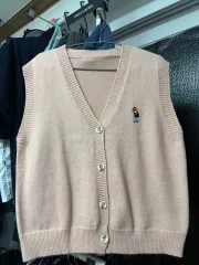 新品/ピンク クマ刺繍 ニット ベスト