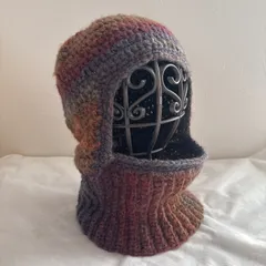 【ハンドメイド・完成品】バラクラバ　ボンネット　ビーニー　ニット帽　帽子　フードマフラー　レインボー　クロシェハット　毛糸　ネックウォーマー