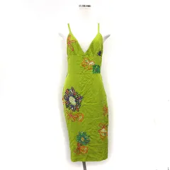 キャシャレル cacharel キャミワンピース タイト ロング シルク スパンコール バックジップ イエローグリーン /NT4