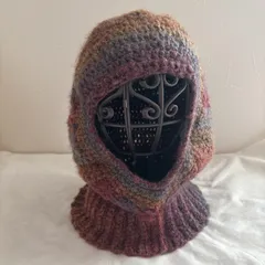 【ハンドメイド・完成品】バラクラバ　ボンネット　ビーニー　ニット帽　帽子　フード帽　フードマフラー　ネックウォーマー　レインボー　毛糸　beanie crochet hat