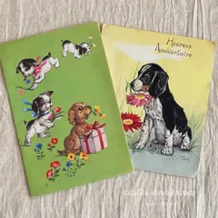 【新着】フランス直輸入 アンティーク カード ポップアップカード 仔犬 動物 紙もの ジャンクジャーナル素材