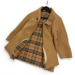 極美品 バーバリー 現行 ダッフルコート 36 紺 ノバチェック トグル 白
