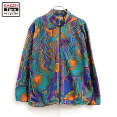 90s vintage 総柄 ジップアップ フリース ジャケット レディース 表記8サイズ