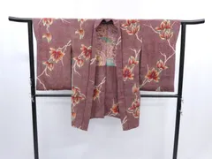 ◇KWH056 羽織 総柄 正絹 絞り 袷羽織 赤紫色 アンティーク