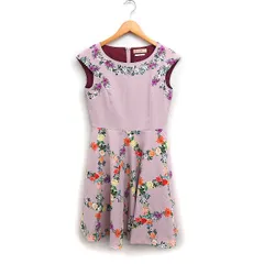 マーリエパーエフデ Maglie par ef-de フラワープリント フレアワンピース ドレス ひざ丈 ノースリーブ 9 ピンク /FT30