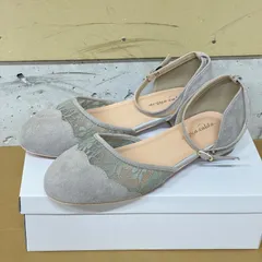 レースパンプス 3L 26〜26.5cm 幅広4E ストラップ付 グレー スレあり