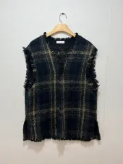 日本 ブランド チェックパターン ニット ベスト (レディース L)