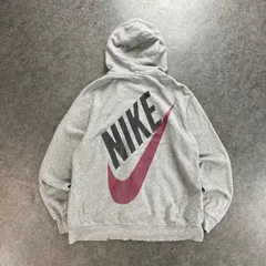 archive 00s 2000's NIKE Swoosh Logo Hoodieナイキ スウェット フーディー ジップアップ フルジップ ジャケット ロゴ刺繍 スウォッシュ ビッグロゴ グレー 灰 メンズ XL ビッグサイズ