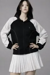 FILA フィラ ブラック & 白 フード ジップアップ ジャケット