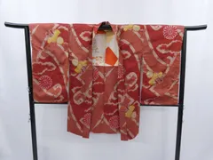 ◇KWH063 羽織 袷羽織 赤色系 アンティーク ポリエステル